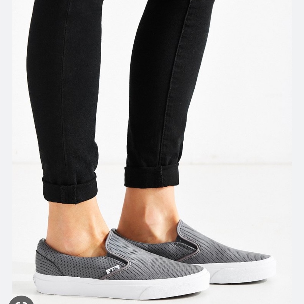 VANS WOMENS Grey Perf Leather Slip-ons